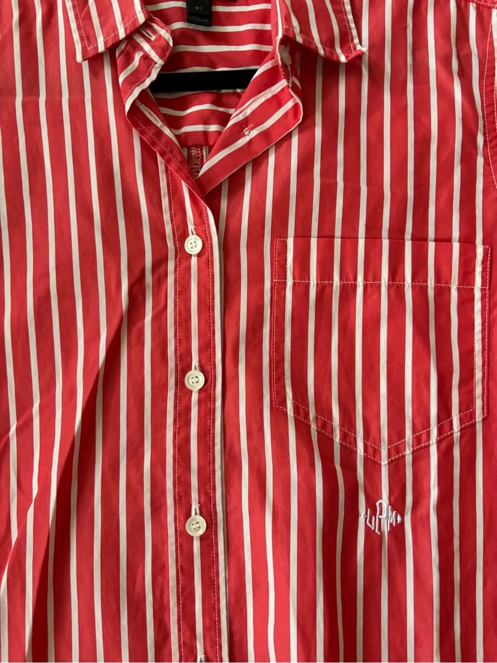 J. Crew Red and White Vertical Stripe Button-Down Shirt